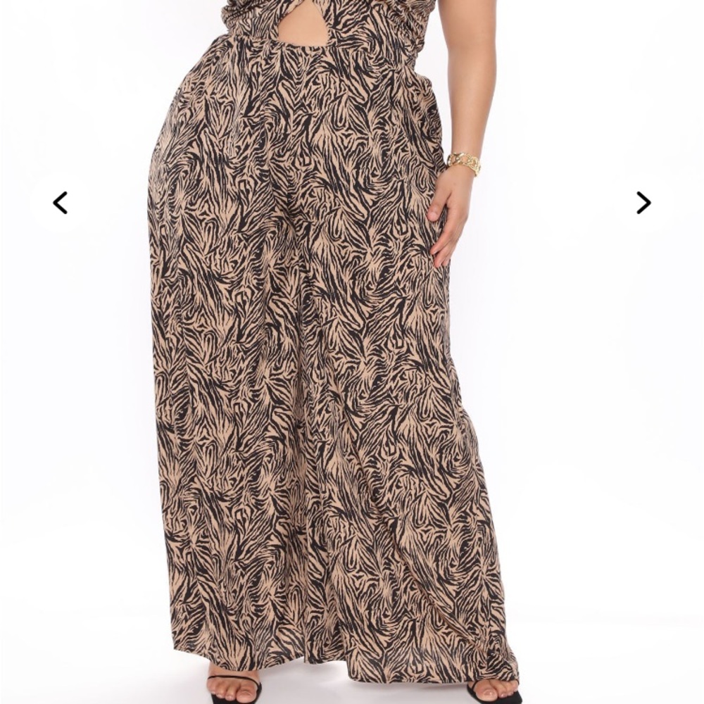 Fashion Nova Black and Tan Wide Leg Jumpsuit